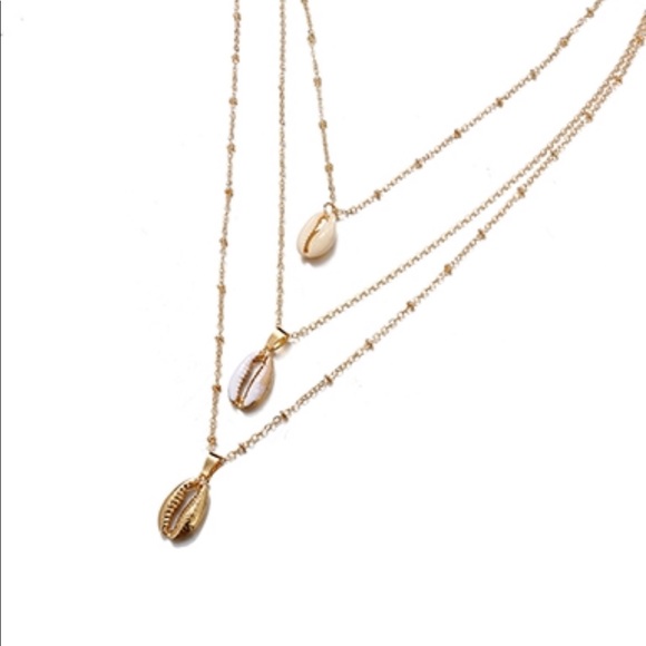 Layered Gold Trim Cowrie Shell Necklace - Picture 3 of 3